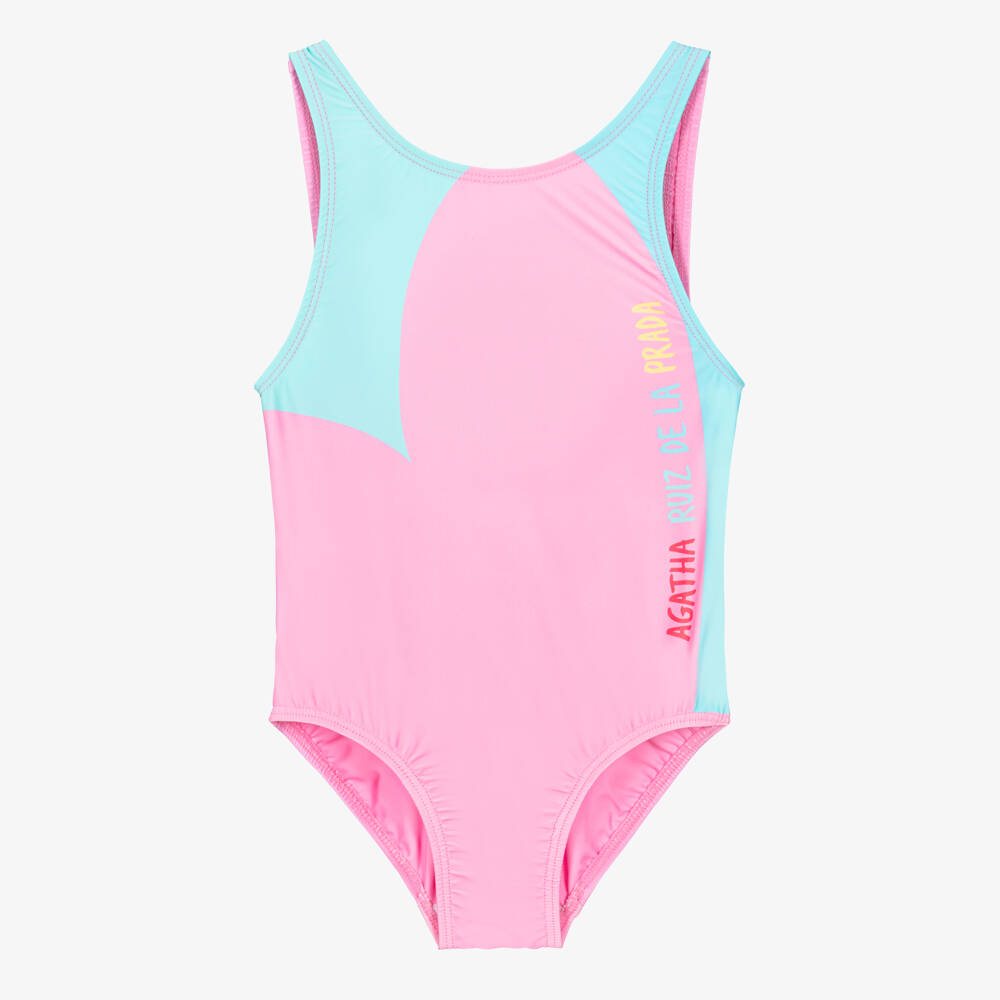 Agatha Ruiz de la Prada-Girls Large Pink Heart Print Swimsuit | Childrensalon