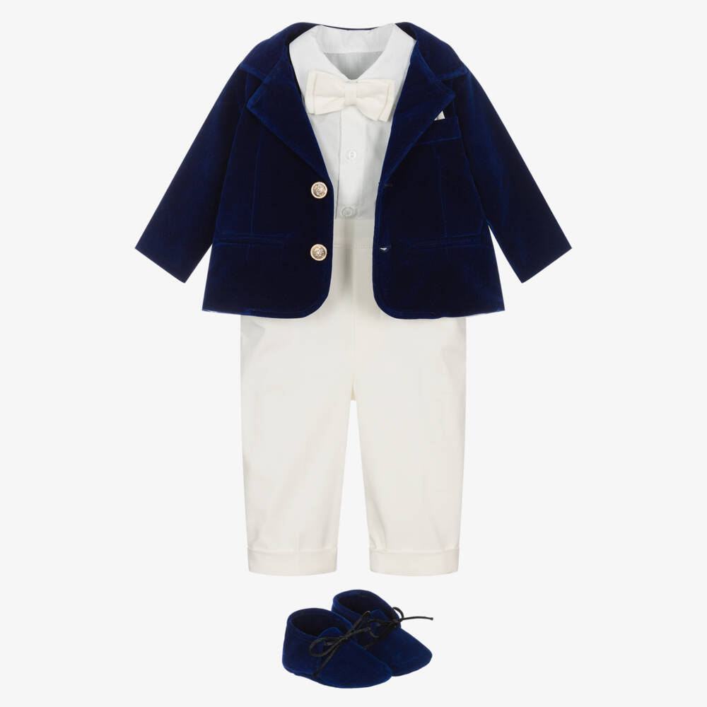 Andreeatex-Baby Boys Royal Blue Velvet & Ivory 5 Piece Suit | Childrensalon