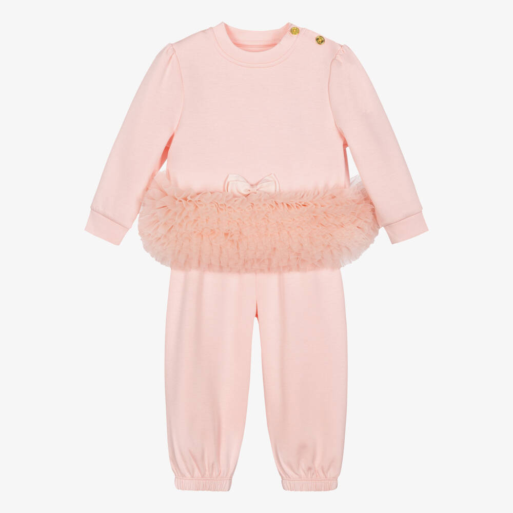 Angel's Face-Baby Girls Pale Pink Deonne Tracksuit with Tulle Ruffles | Childrensalon