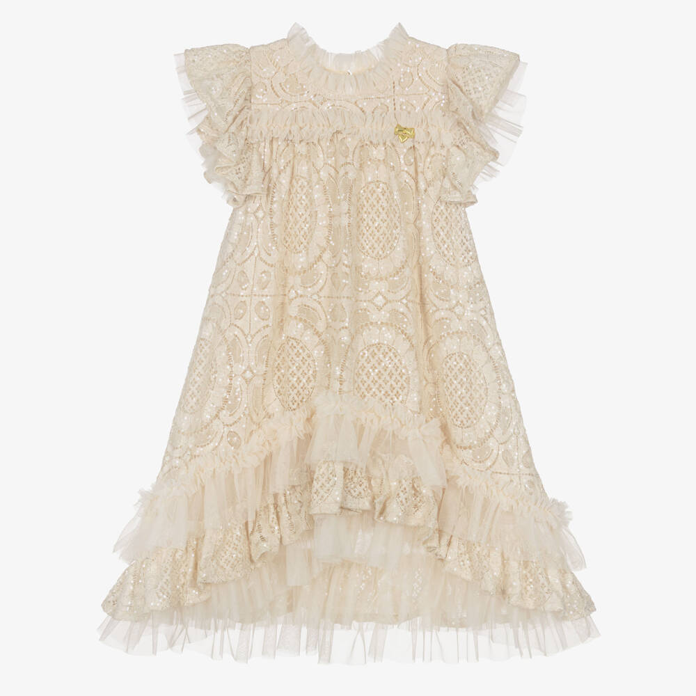 Angel's Face-Girls Beige Lace & Sequin Christina Dress | Childrensalon