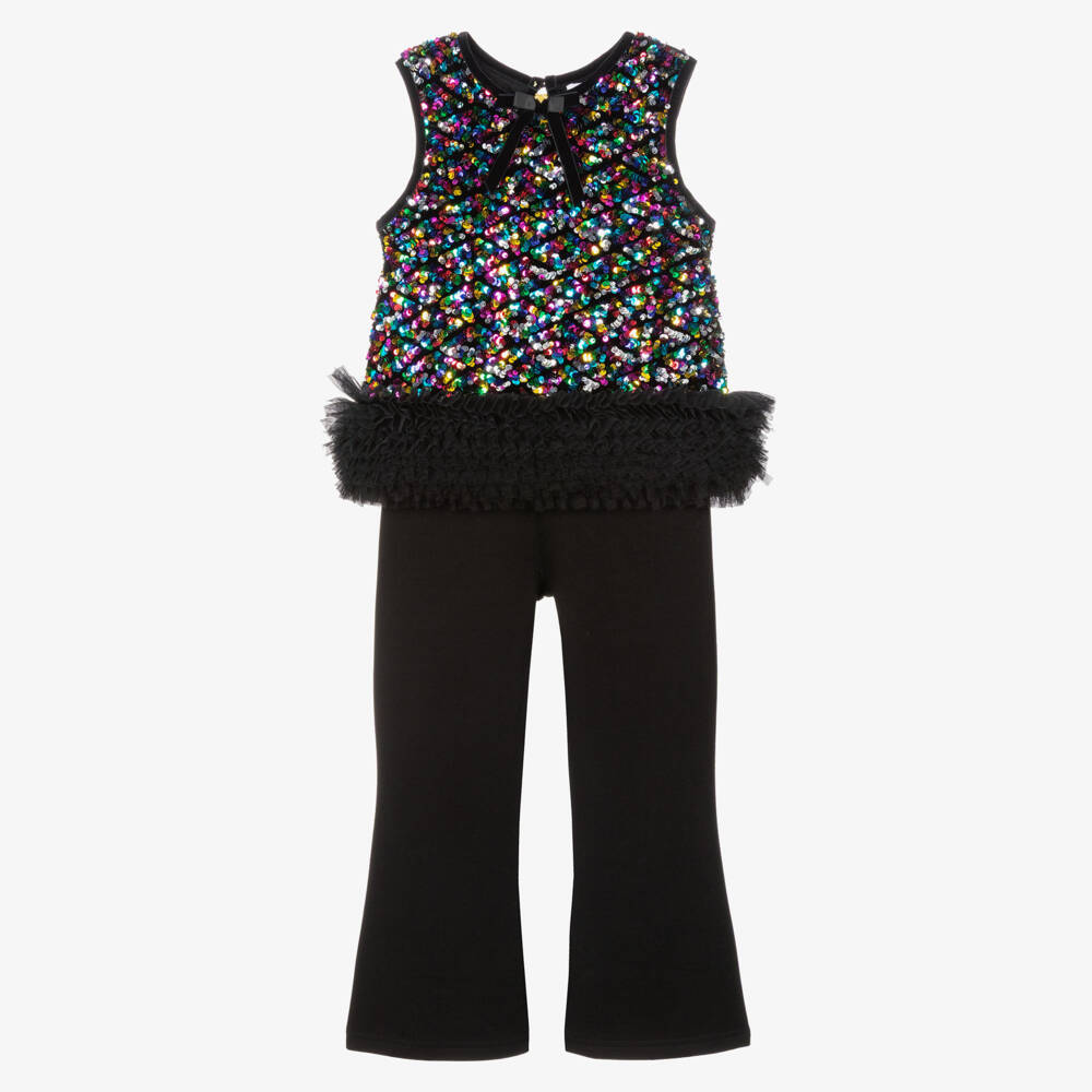 Angel's Face-Girls Black Annette Trouser Set with Multicolour Sequins | Childrensalon