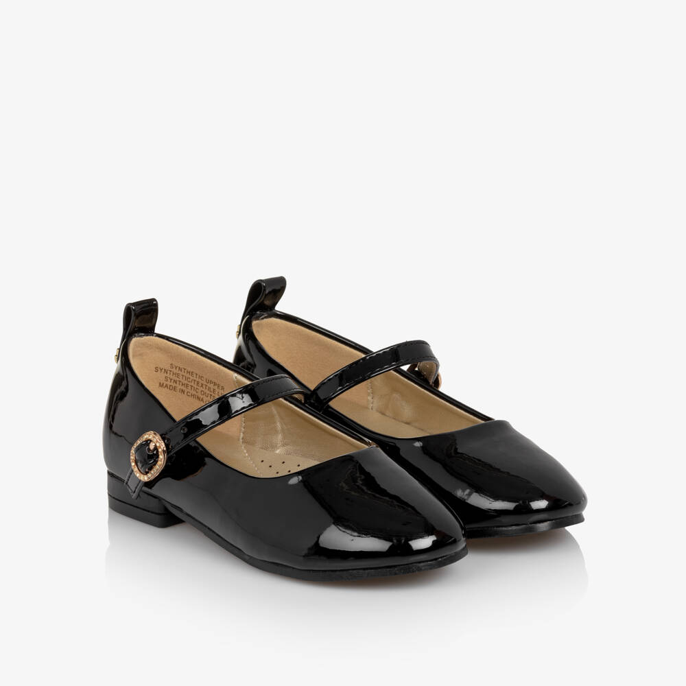 Angel's Face-Girls Black Patent Faux Leather Bar Shoes with Logo Charm | Childrensalon