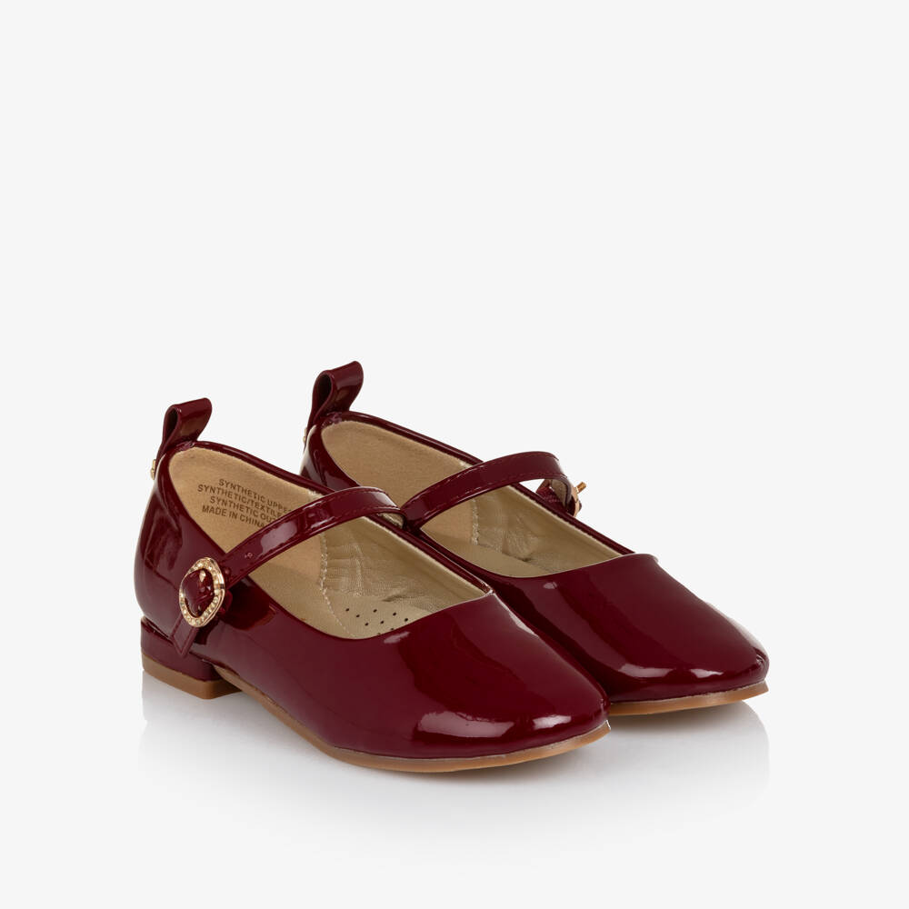 Angel's Face-Girls Burgundy Red Patent Faux Leather Bar Shoes with Logo Charm | Childrensalon