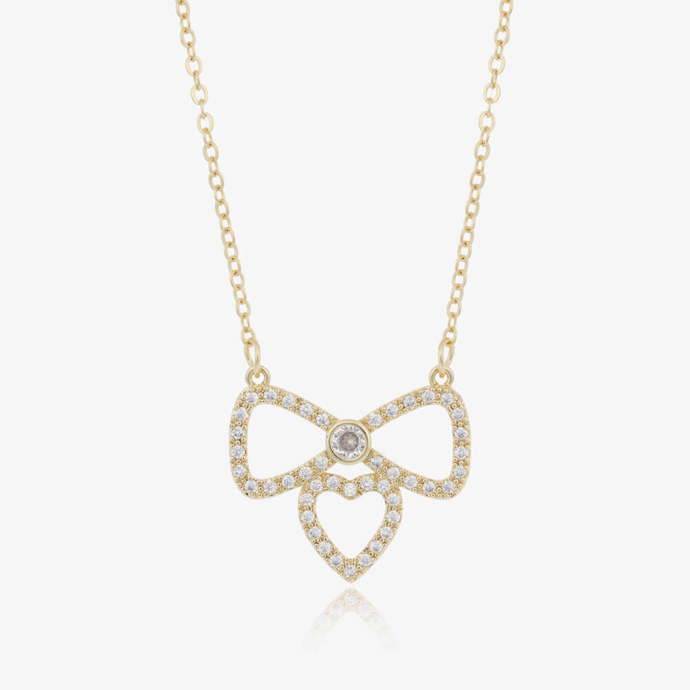 Angel's Face-Girls Gold Plated Bow & Heart Necklace (44cm) | Childrensalon