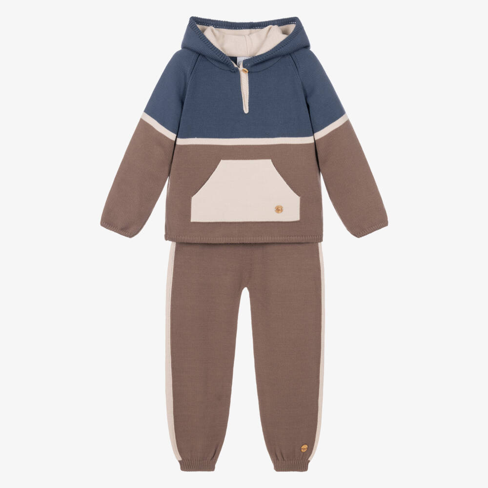 Artesanía Granlei-Boys Brown & Blue Knitted Tracksuit | Childrensalon