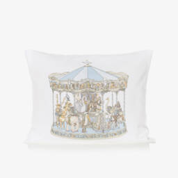 Ivory Cotton Sateen Cushion with Blue Carousel (42cm)
