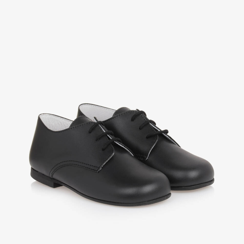 Beatrice & George-Boys Black Lace-Up Leather Shoes | Childrensalon