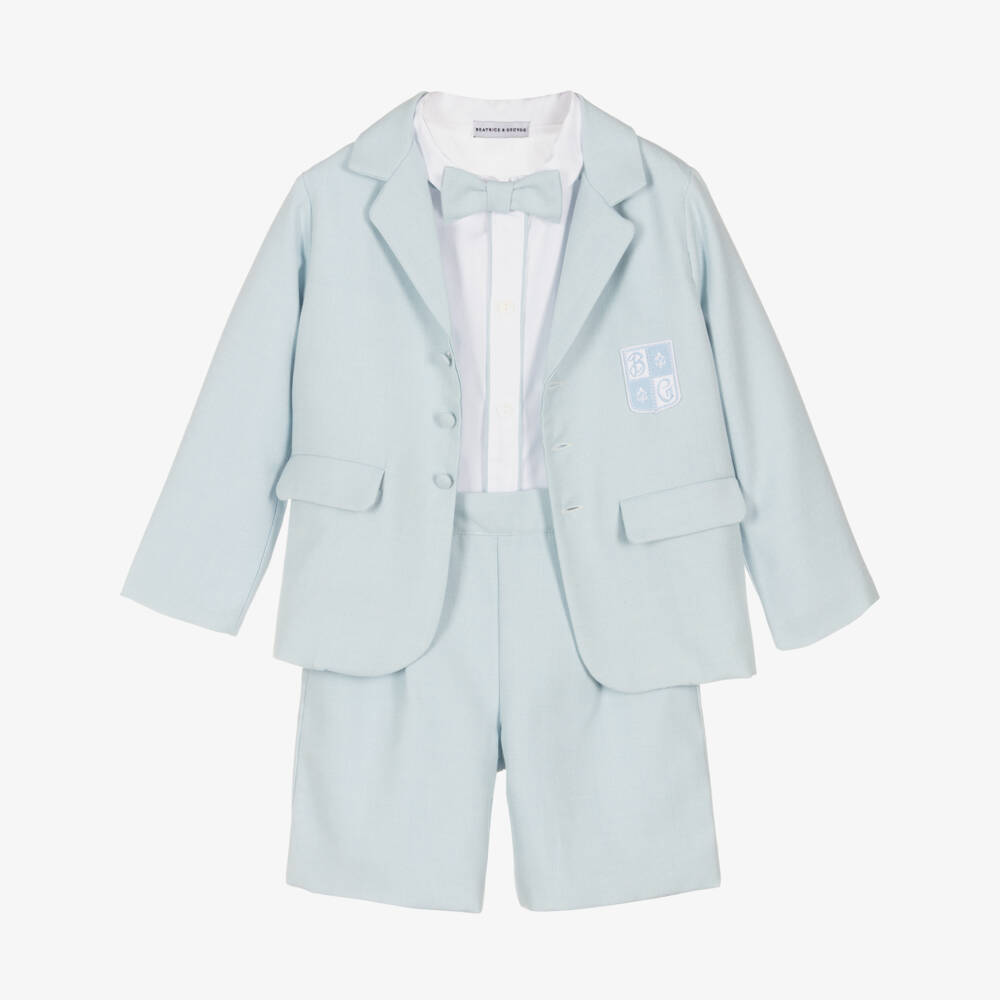 Beatrice & George-Boys Blue Herringbone Cotton Shorts Suit | Childrensalon