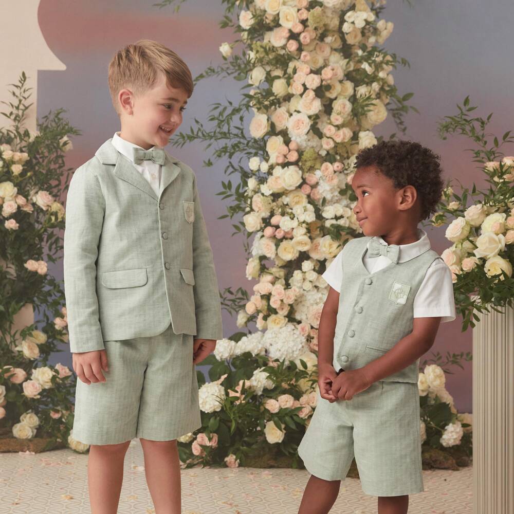 Beatrice & George-Boys Green Cotton & Linen Shorts Suit | Childrensalon
