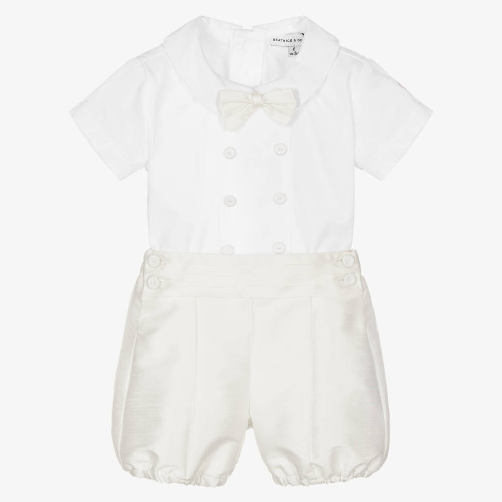 Beatrice & George-Boys Ivory Dupion Buster Suit | Childrensalon