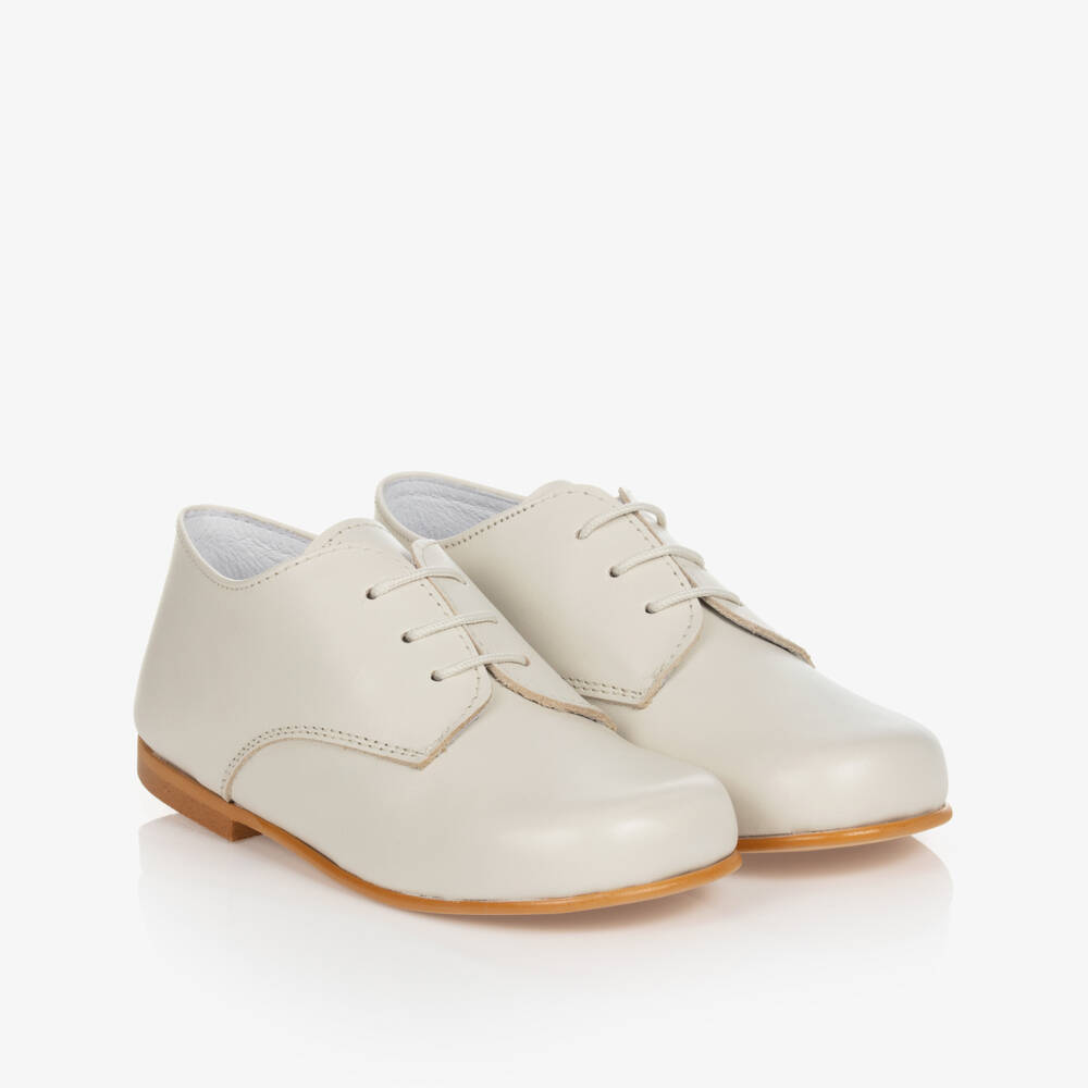 Beatrice & George-Boys Ivory Lace-Up Leather Shoes | Childrensalon