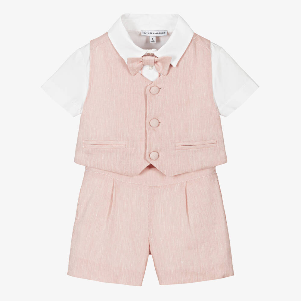 Beatrice & George-Boys Pink Waistcoat & Shorts Suit | Childrensalon