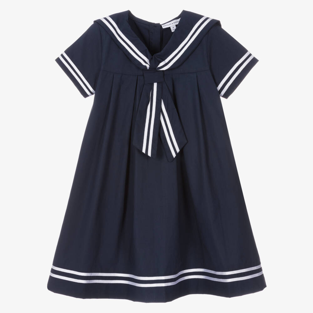 Beatrice & George-Girls Blue Cotton Sailor Dress | Childrensalon