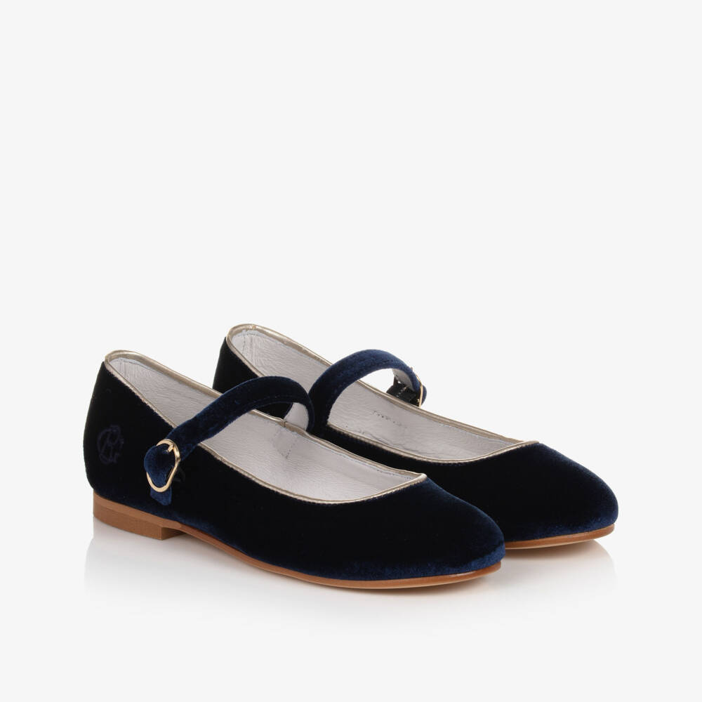 Beatrice & George-Girls Blue Velvet Mary Jane Shoes | Childrensalon