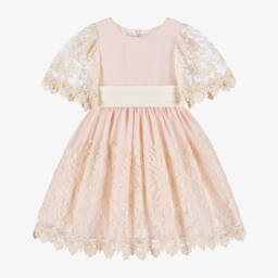Beatrice & George-Girls Pink & Ivory Embroidered Tulle Dress | Childrensalon