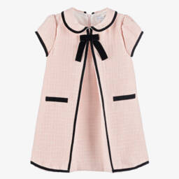 Beatrice & George-Girls Pink Tweed & Black Velvet Dress | Childrensalon