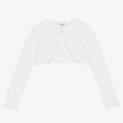 Beatrice & George-Girls White Cotton Knit Bolero Cardigan | Childrensalon