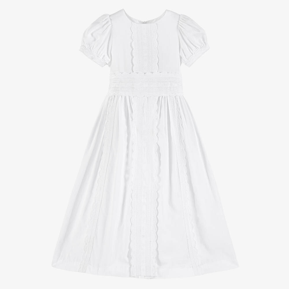 Beatrice & George-Girls White Embroidered Cotton Dress | Childrensalon