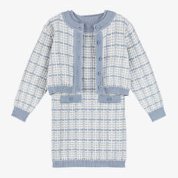 Beau KiD-Girls Blue Knitted Dress Set | Childrensalon