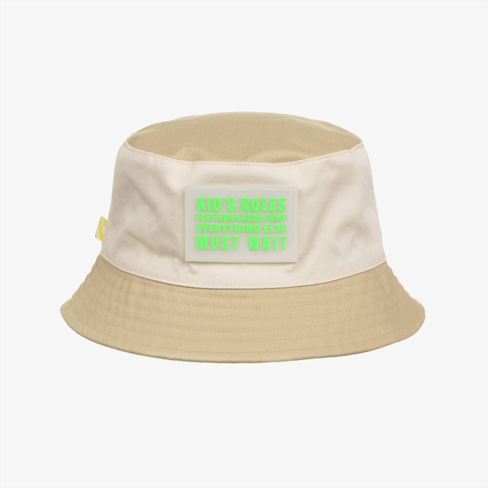 Billieblush-Beige & Ivory Cotton Twill Bucket Hat | Childrensalon