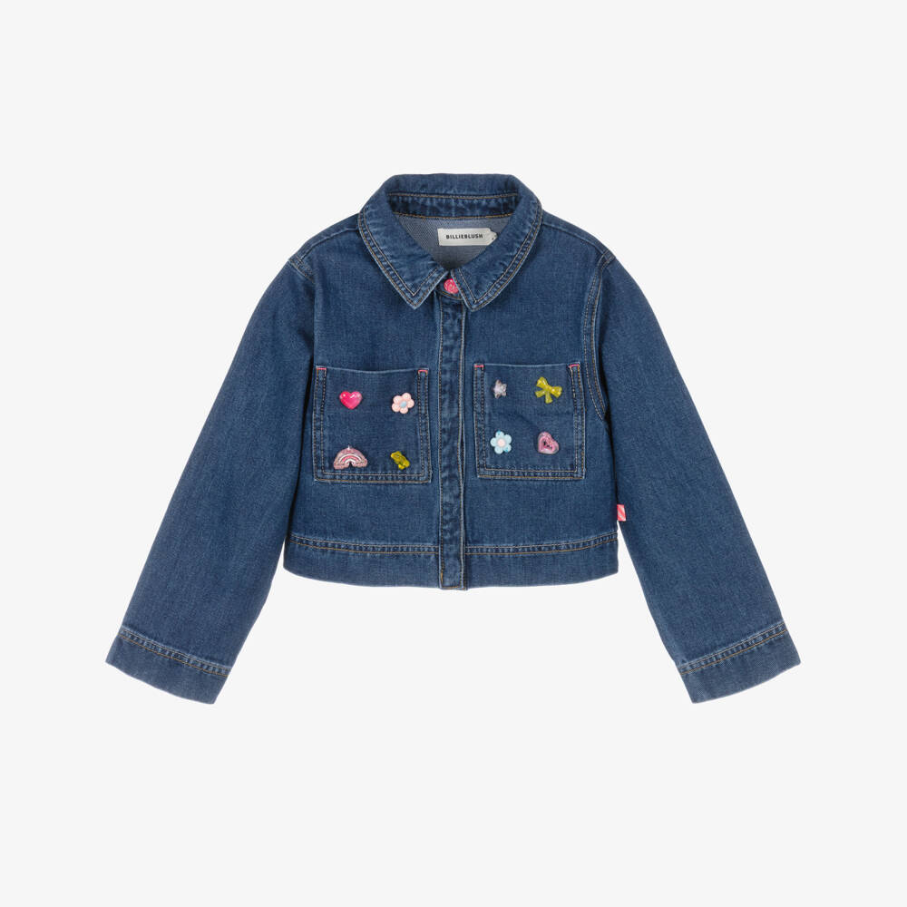 Billieblush-Girls Blue Denim Jacket with Jewel Decorations | Childrensalon