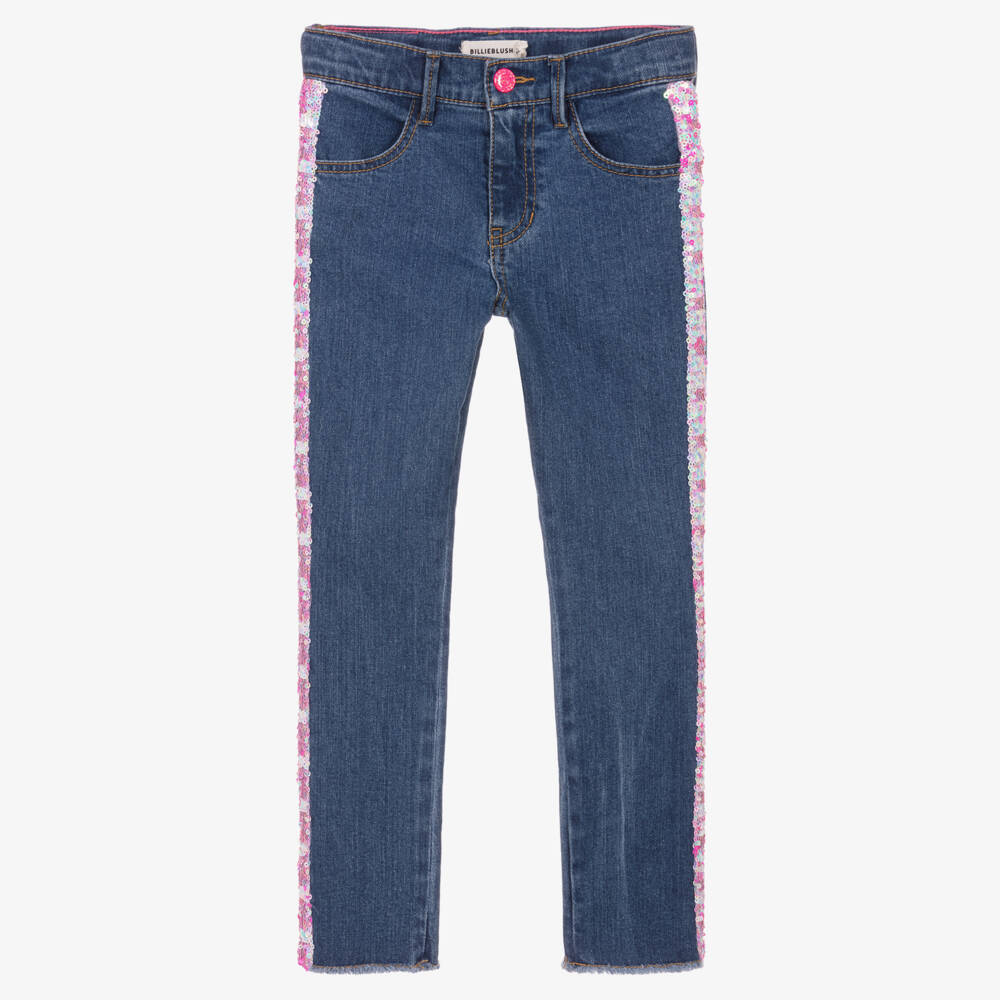 Billieblush-Girls Mid Blue Denim Jeans with Sequins | Childrensalon