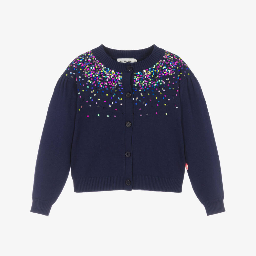 Billieblush-Girls Navy Blue Knitted Cardigan with Colourful Sequins | Childrensalon