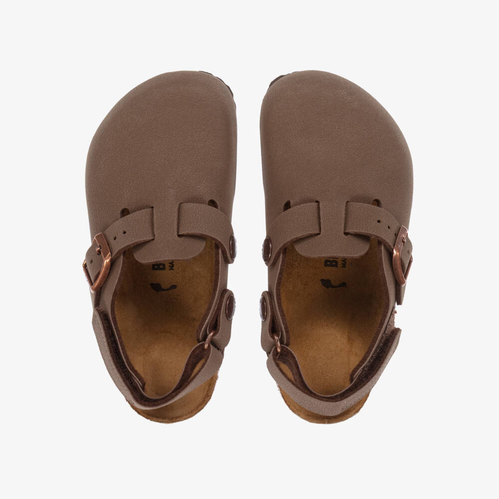 Birkenstock-Brown Faux Leather Clog Sandals | Childrensalon