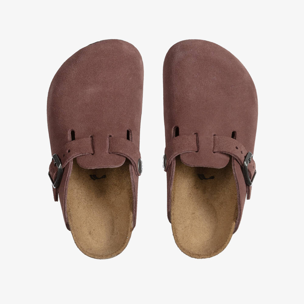 Birkenstock-Burgundy Suede Leather Clog Sandals | Childrensalon