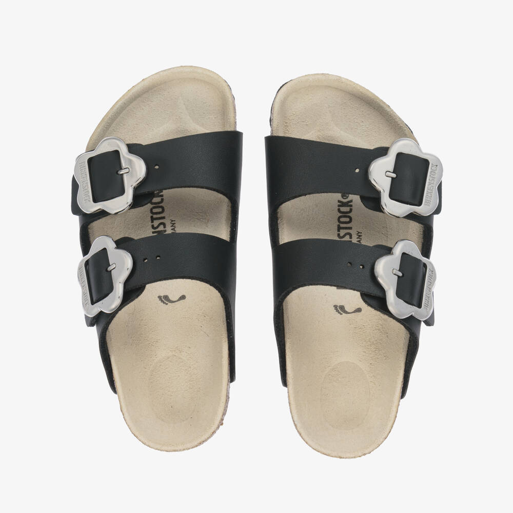 Birkenstock-Girls Black Arizona Flower Buckle Sandals | Childrensalon
