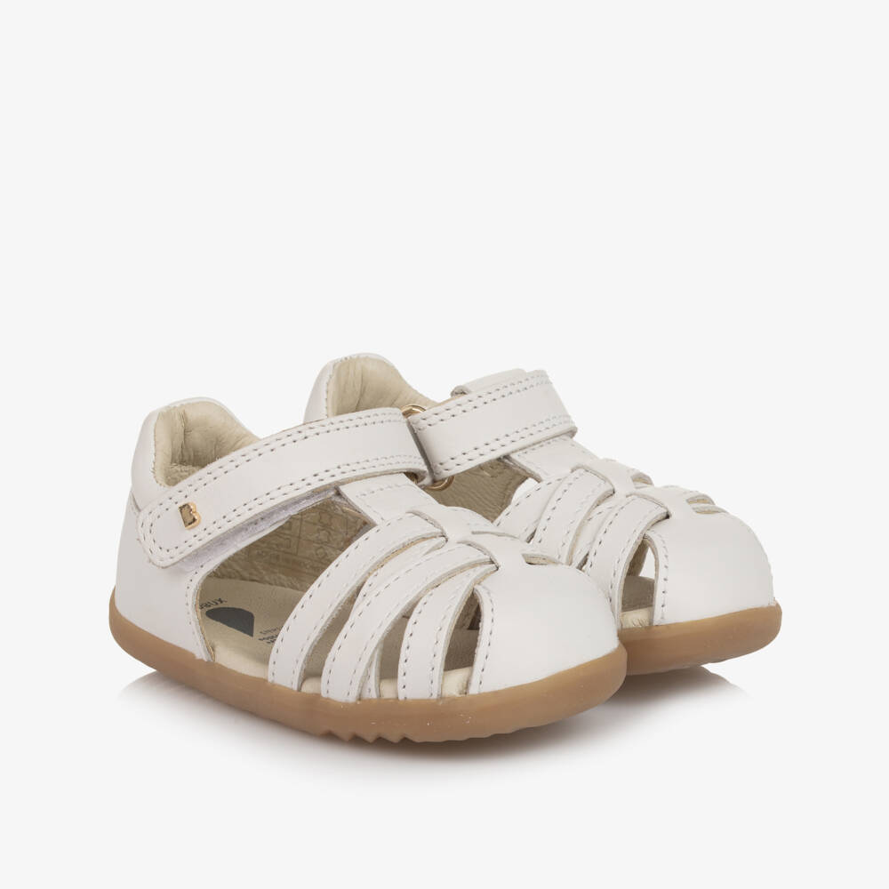 Bobux Step Up-Girls White Leather Cross-Over First Walker Sandals | Childrensalon