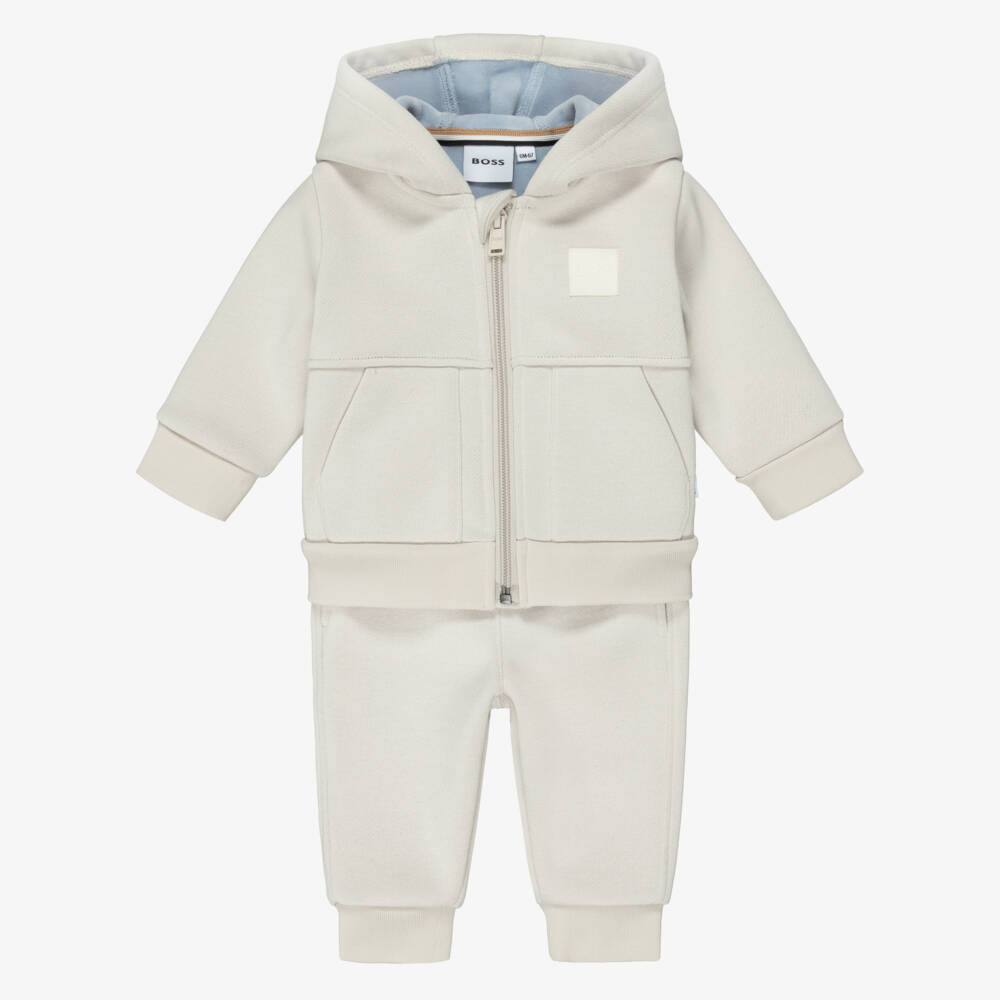BOSS-Boys Beige Jersey Tracksuit with Plush Lining | Childrensalon