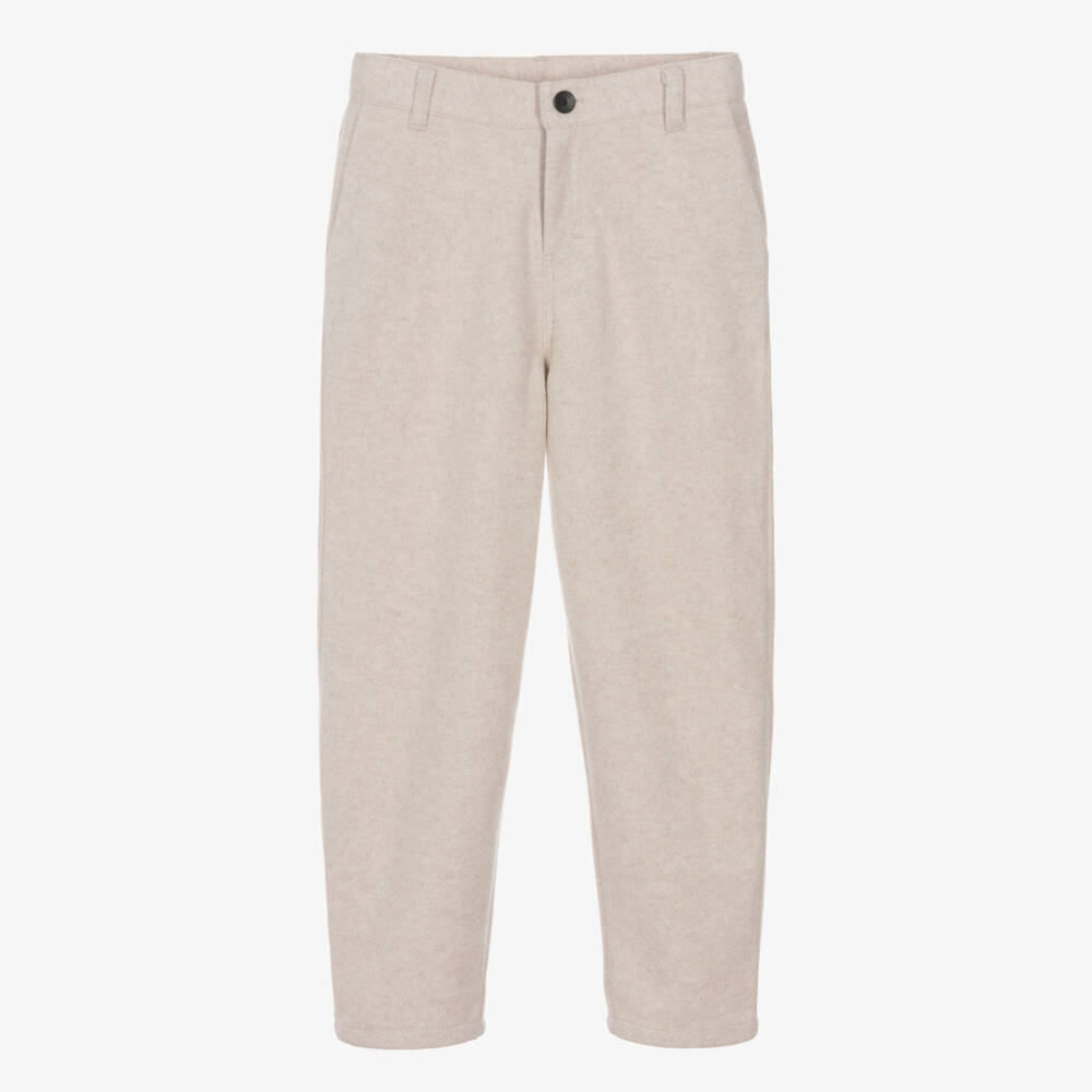 BOSS-Boys Beige Marl Felted Jersey Trousers | Childrensalon