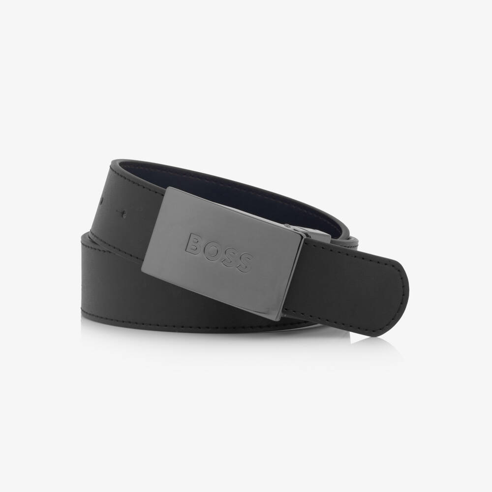 BOSS-Boys Black & Navy Blue Reversible Leather Belt | Childrensalon