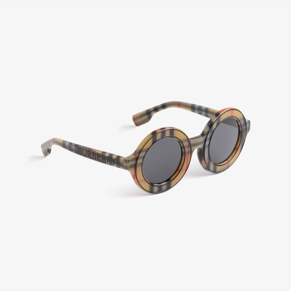 Burberry-Beige Check Round Sunglasses | Childrensalon