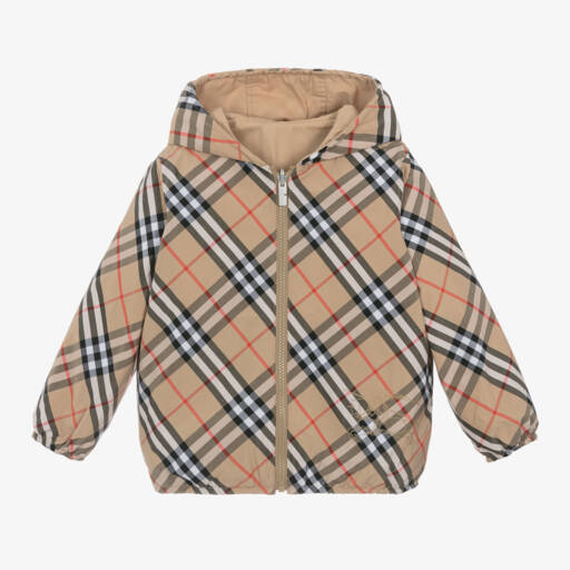 Burberry-Boys Beige Reversible Check Jacket | Childrensalon