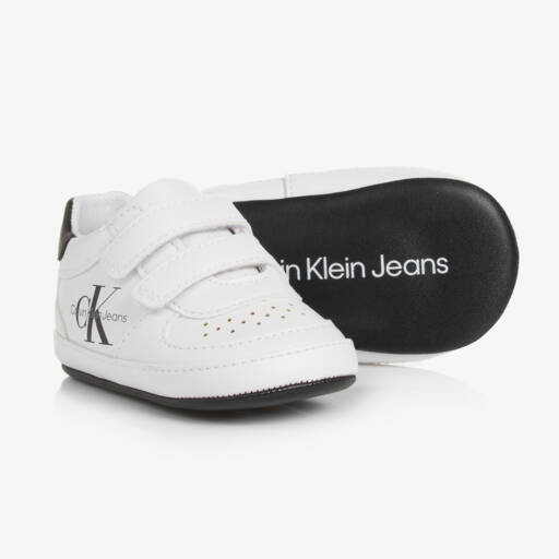 Calvin Klein-Baby Boys White Leather Pre-Walkers | Childrensalon