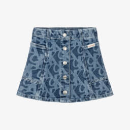 Girls Blue Denim CK Patterned Skirt