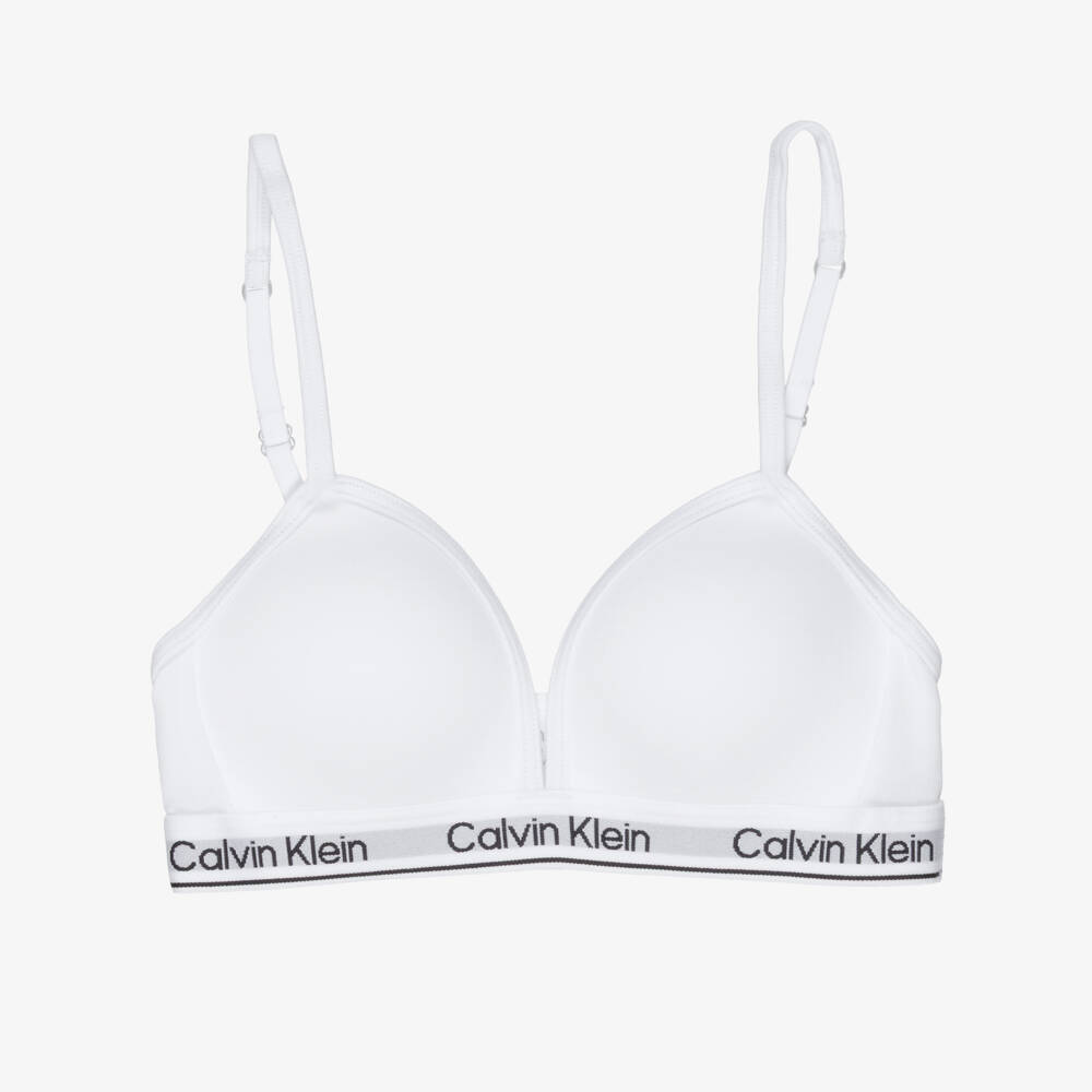 Calvin Klein-Girls White Lightly Padded Cotton Bra | Childrensalon