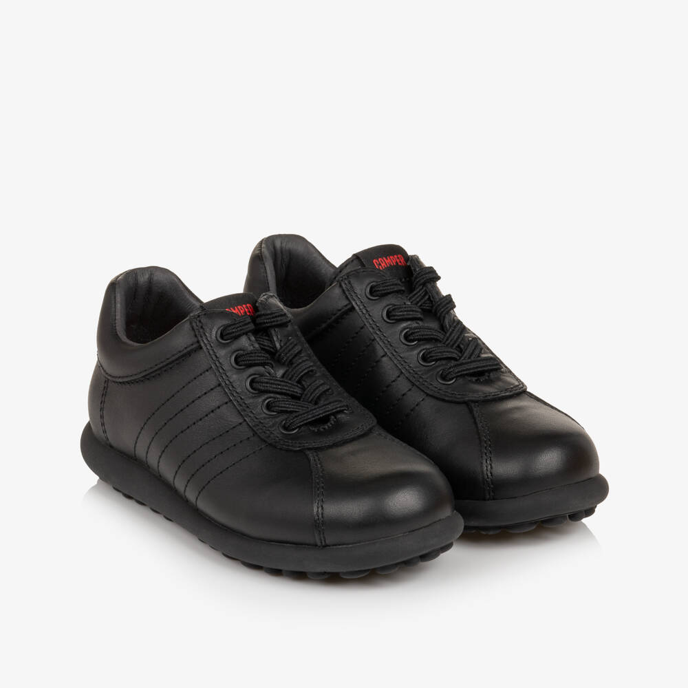 Camper-Boys Black Leather Pelotas Ariel Trainers with Elastic Laces | Childrensalon