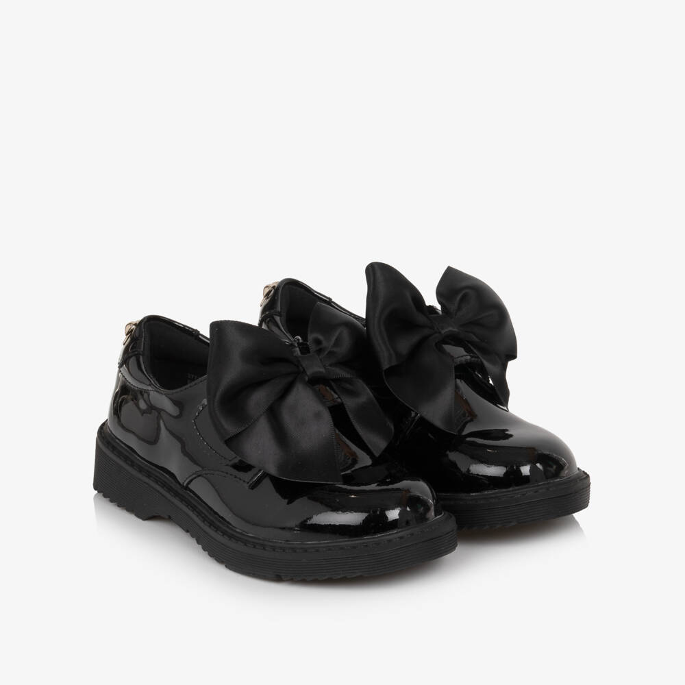 Caramelo Kids-Girls Black Patent School Shoes with Bow | Childrensalon