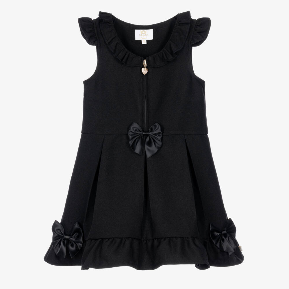 Caramelo Kids-Girls Black School Pinafore Dress with Bows  | Childrensalon
