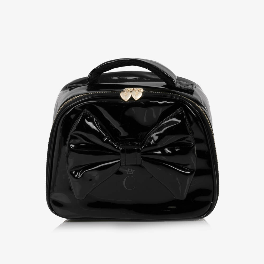 Caramelo Kids-Girls Glossy Black Patent Lunch Bag (20cm) | Childrensalon