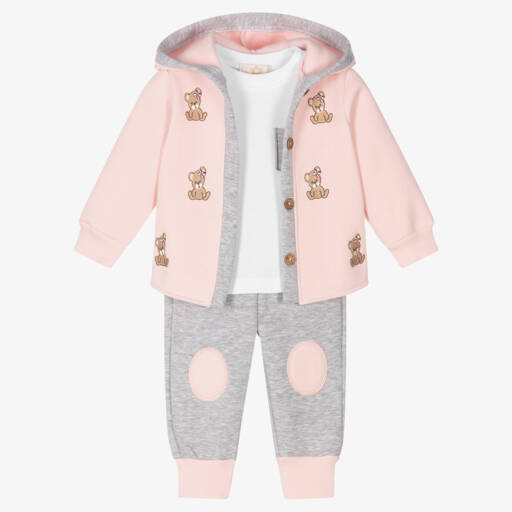 Caramelo Kids-Girls Pink & Grey Tracksuit Set | Childrensalon