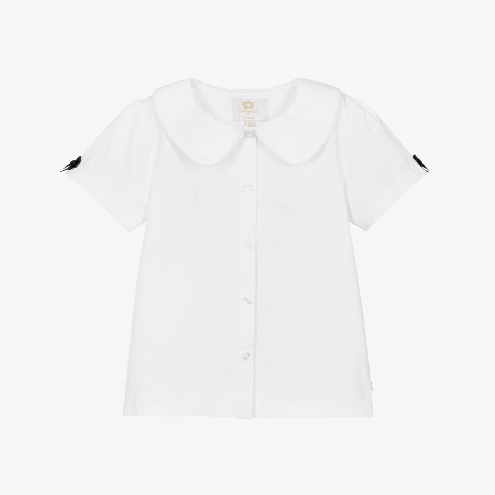 Caramelo Kids-Girls White School Blouse with Black Bows | Childrensalon