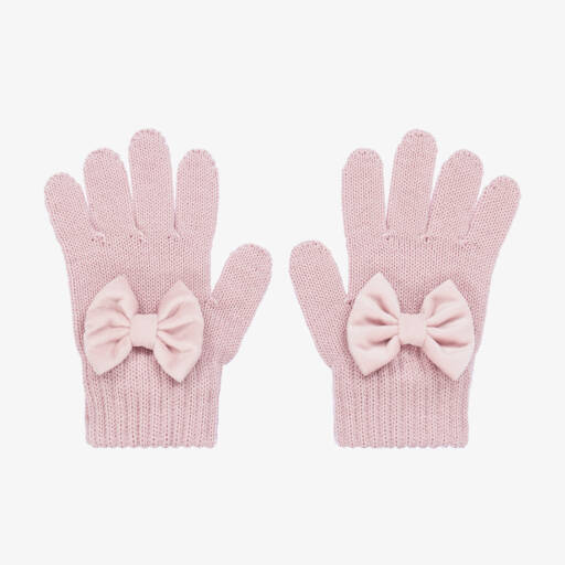 Catya-Girls Pink Merino Wool Knit Bow Gloves | Childrensalon