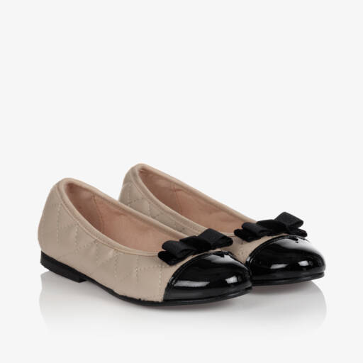 Children's Classics-Beige & Black Quilted Shoes | Childrensalon