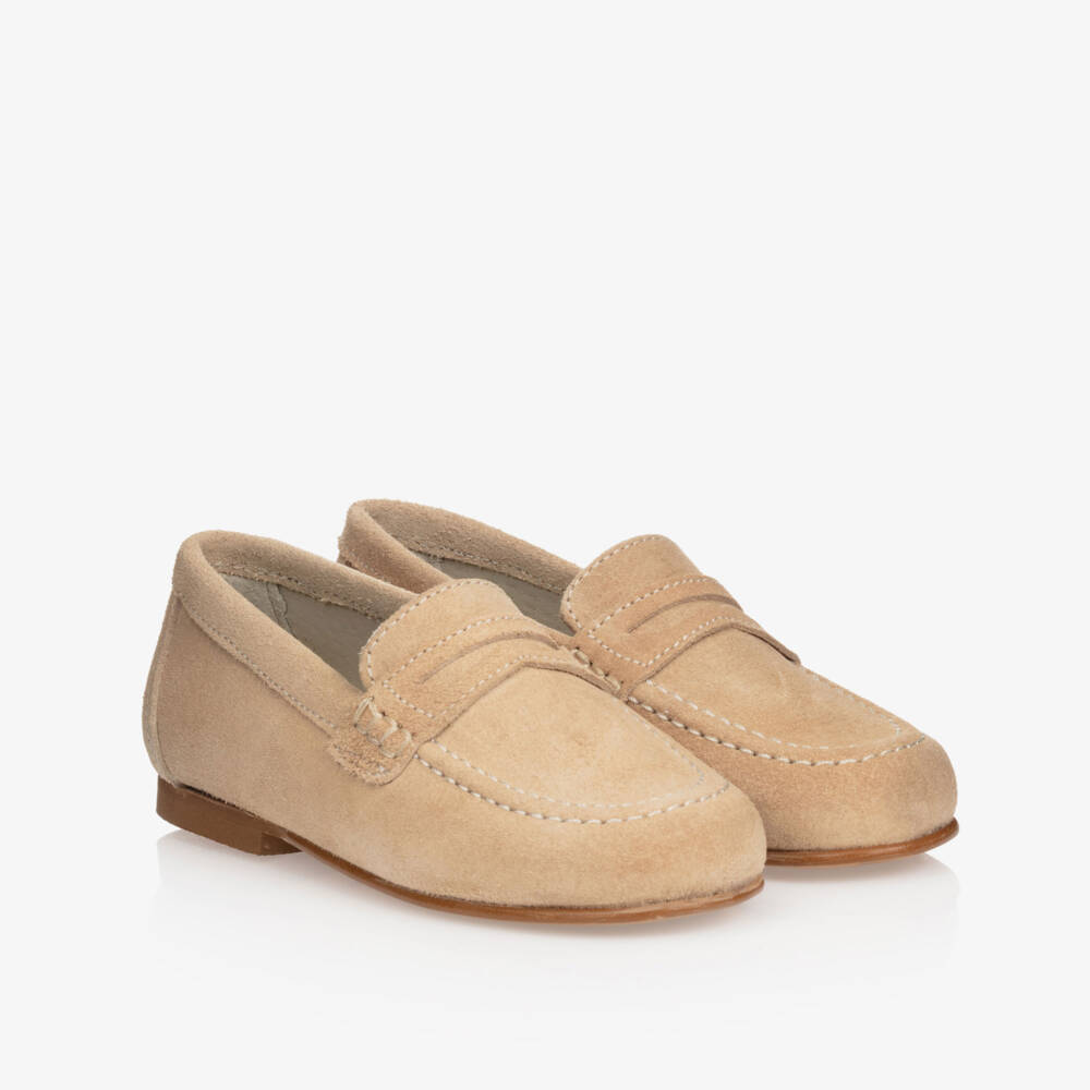 Children's Classics-Beige Suede Loafer Shoes | Childrensalon
