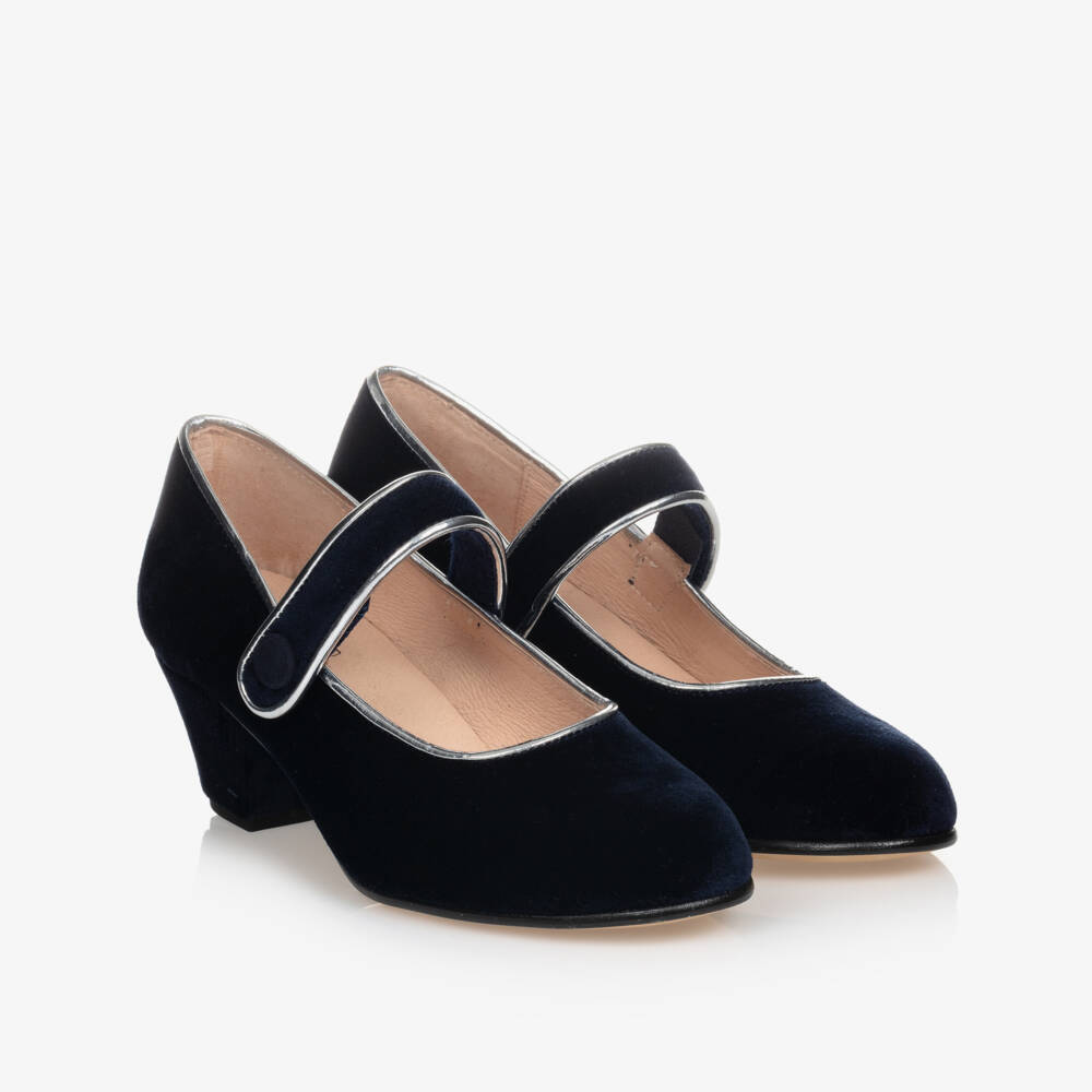 Children's Classics-Girls Navy Blue Velvet Shoes | Childrensalon