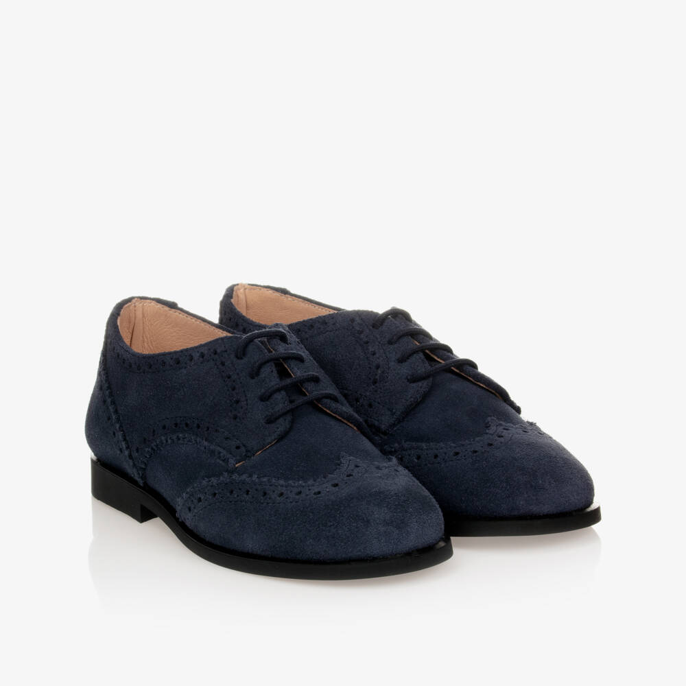 Children's Classics-Navy Blue Suede Brogue Shoes | Childrensalon